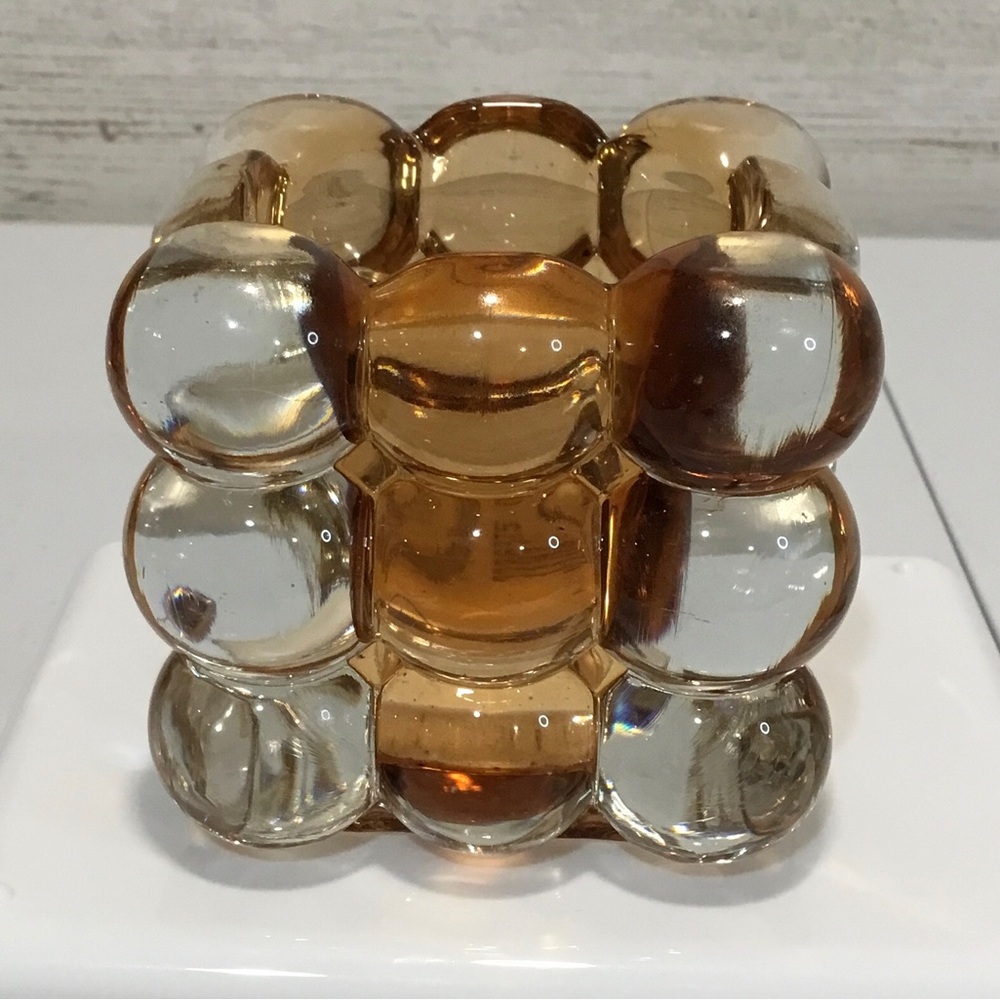 Unique Amber/clear Bubble Glass Cube Tea Light/Candleholder, Planter, Pen Holder